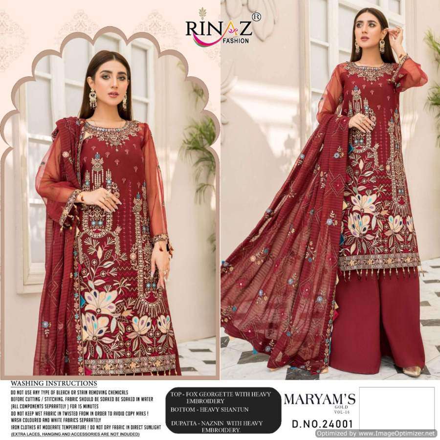 RINAAZ FASHION PRESENTS MARYAM GOLD VOL 16 GEORGETTE WITH EMBROIDERY WHOLESALE PAKISTANI SUITS