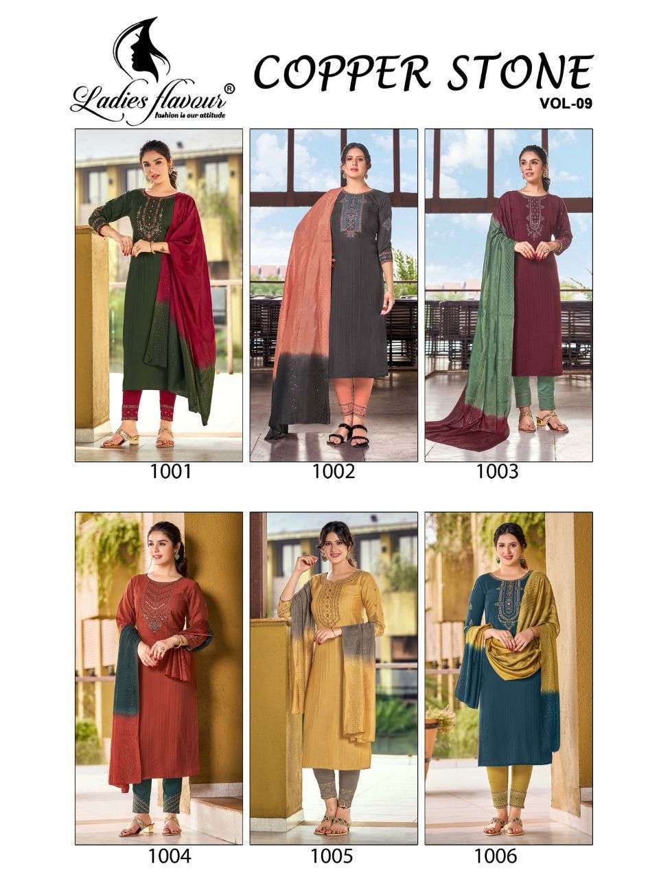 LADIES FLAVOUR PRESENTS COPPER STONE VOL 9 VISCOSE EMBROIDERY WHOLESALE READYMADE COLLECTION