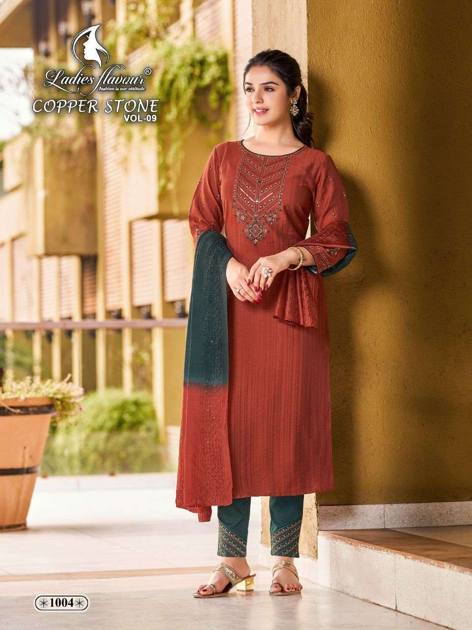 LADIES FLAVOUR PRESENTS COPPER STONE VOL 9 VISCOSE EMBROIDERY WHOLESALE READYMADE COLLECTION