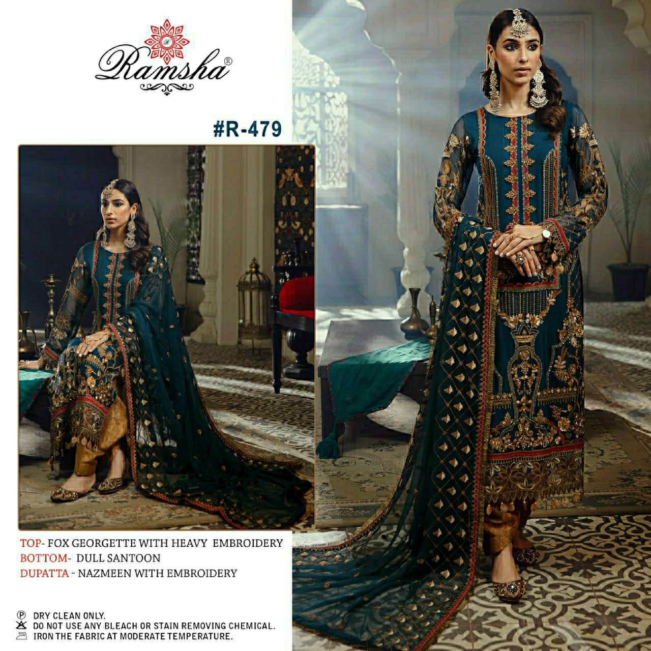 RAMSHA PRESENTS R 477 AND 479 GEORGETTE EMBROIDERY WHOLESALE PAKISTANI SUITS
