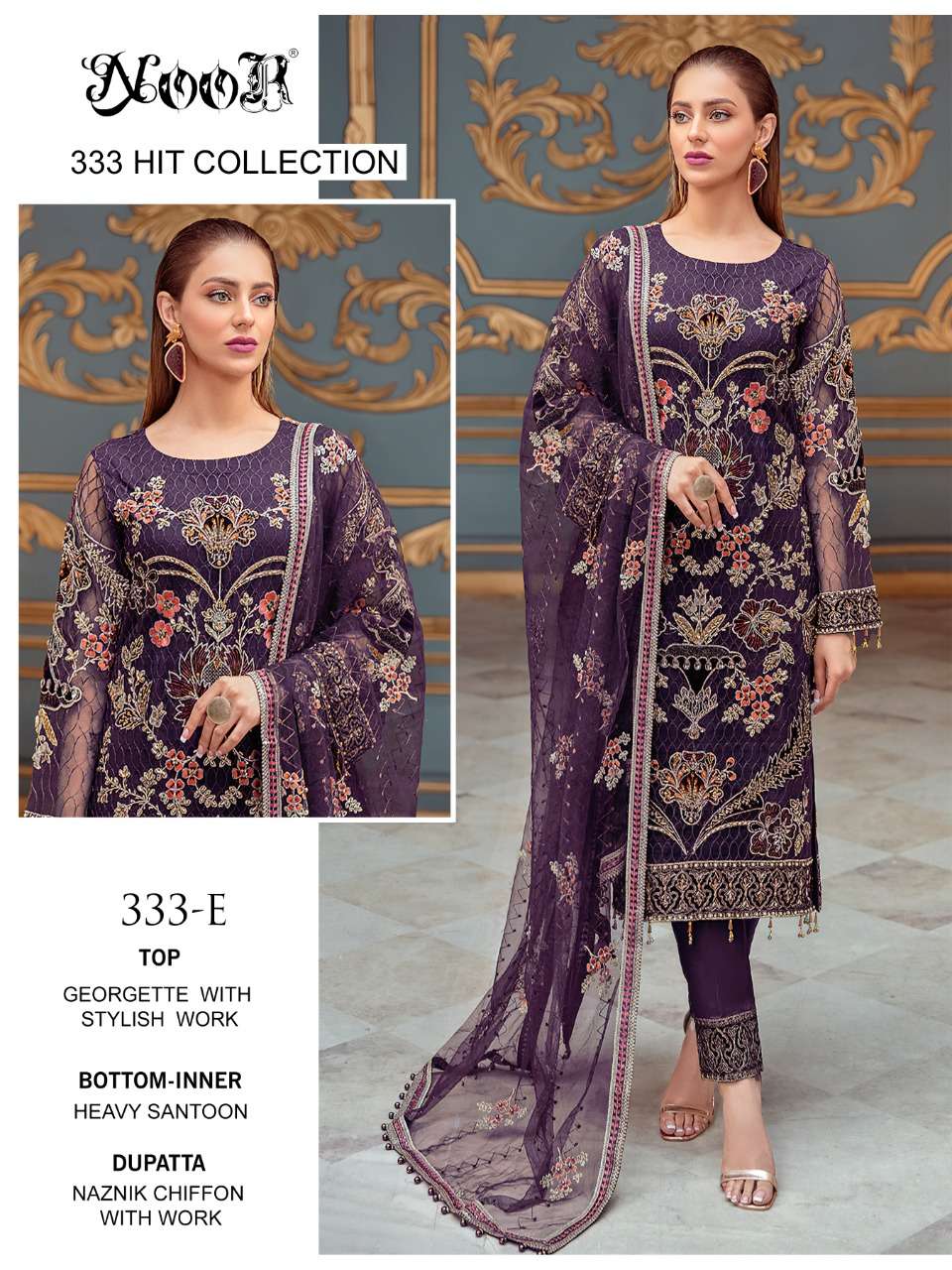 NOOR PRESENTS 333 HIT COLLECTION GEORGETTE EMBROIDERY WHOLESALE PAKISTANI SUITS