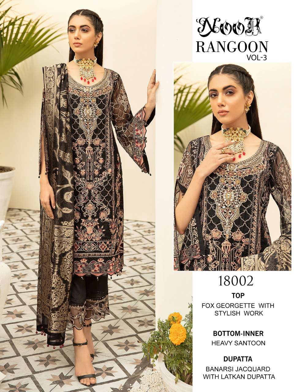 NOOR PRESENTS RANGOON VOL 3 GEORGETTE WITH EMBROIDERY WHOLESALE PAKISTANI SUIT