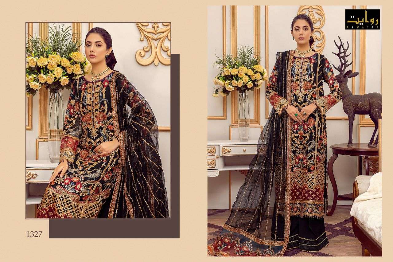 RAWAYAT PRESENTS BARROCO FOX GEORGETTE WITH EMBROIDERY WHOLESALE PAKISTANI SUITS