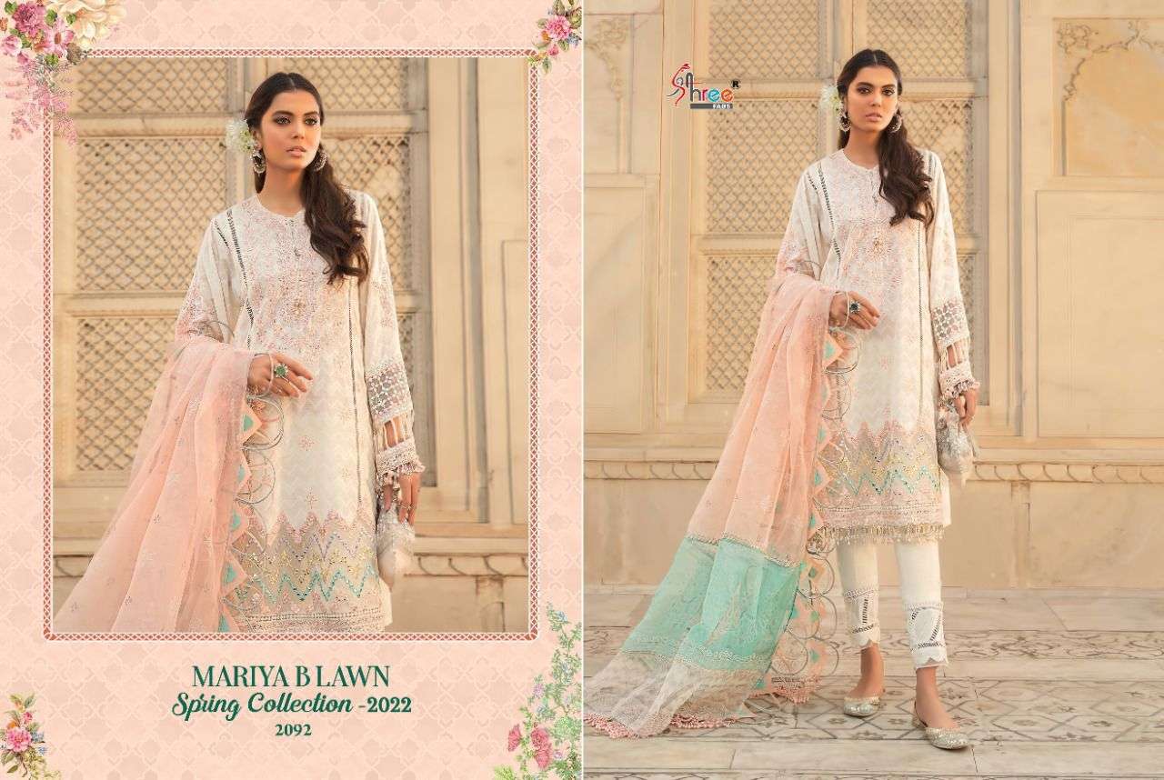 SHREE FABS PRESENTS MARIYA LAWN SPRING COLLECTION 2022 PURE COTTON EMBROIDRY WHOLESALE PAKISTANI SUITS