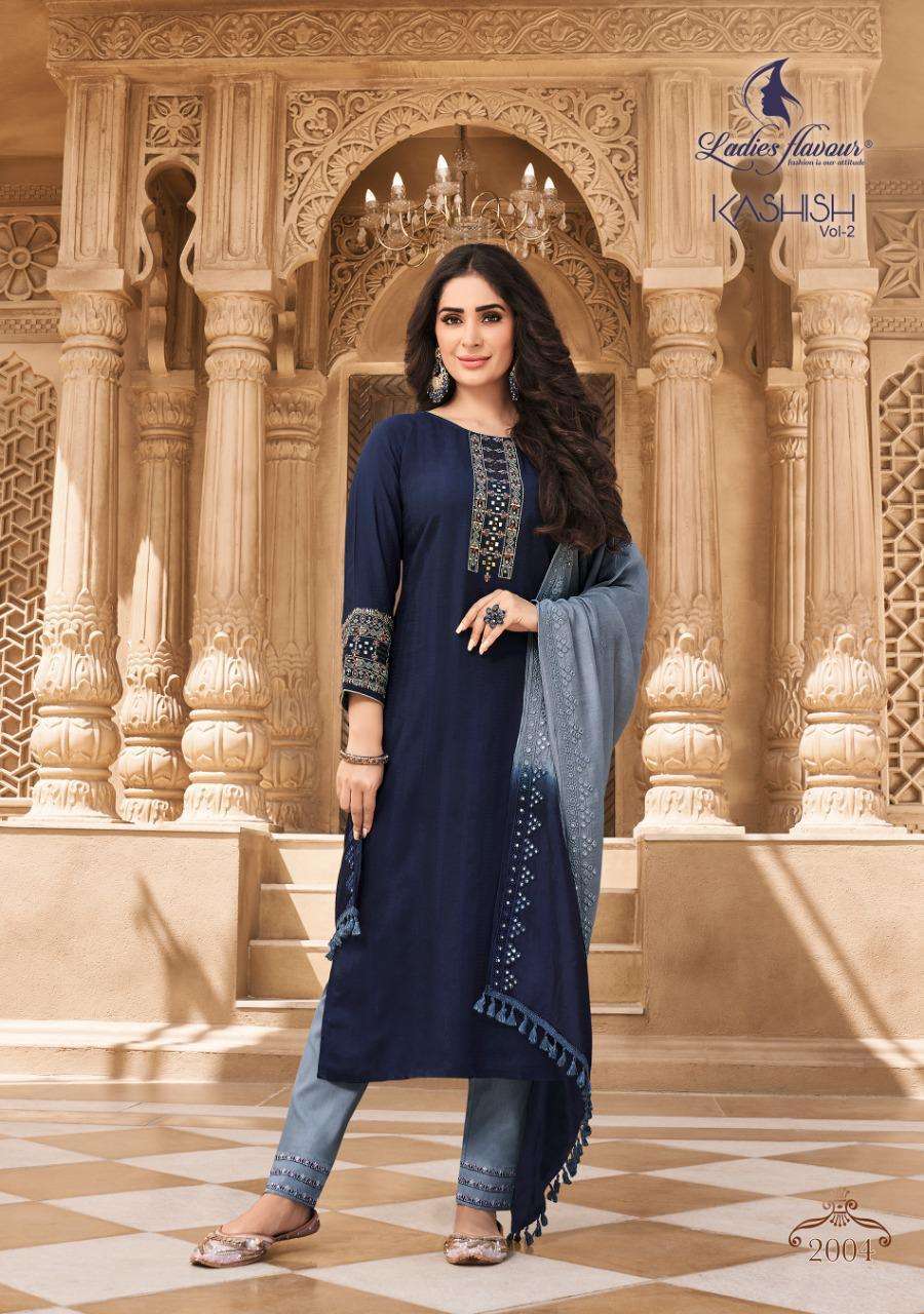 LADIES FLAVOUR PRESENTS KASHISH VOL 2 RAYON EMBROIDERY WHOLESALE READYMADE COLLECTION