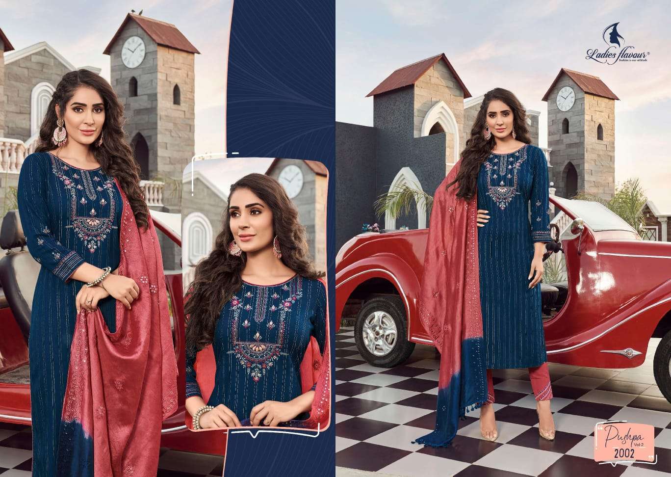 LADIES FLAVOUR PRESENTS PUSHPA VOL 2 RAYON VISCOSE EMBROIDERY WHOLESALE READYMADE COLLECTION