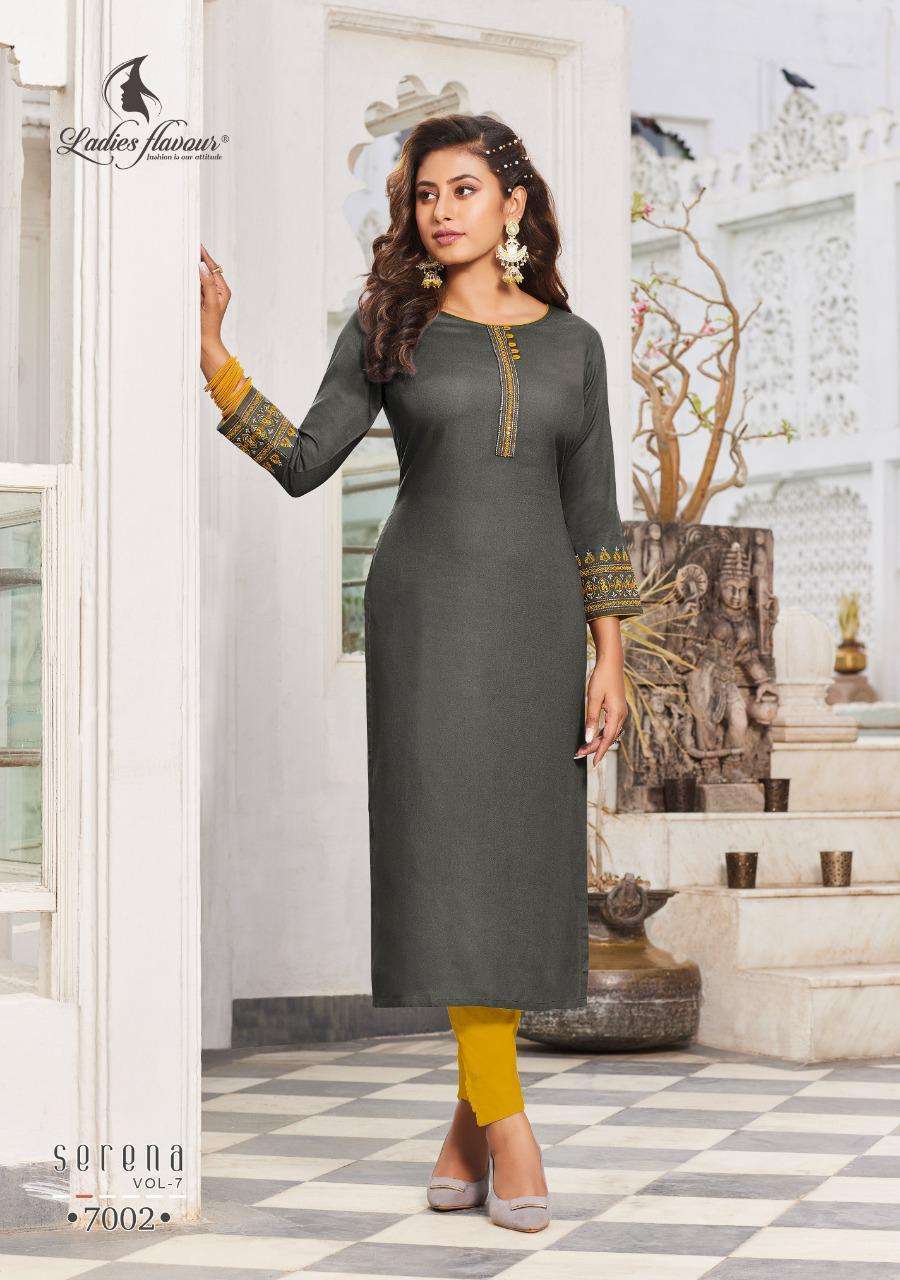 LADIES FLAVOUR PRESENTS SERENA VOL 7 RAYON WITH EMBROIDERY WHOLESALE KURTI