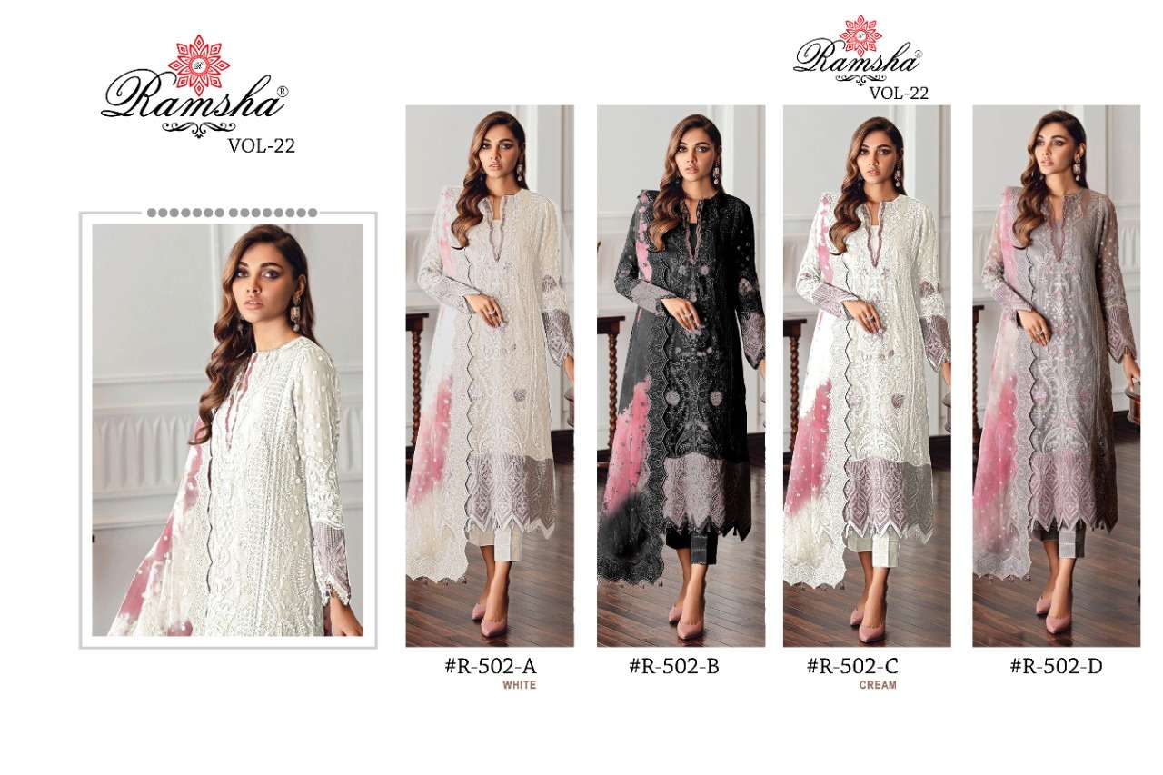 RAMSHA PRESENTS R 502 GEORGETTE WITH HEAVY EMBROIDERY WHOLESALE PAKISTANI SUIT