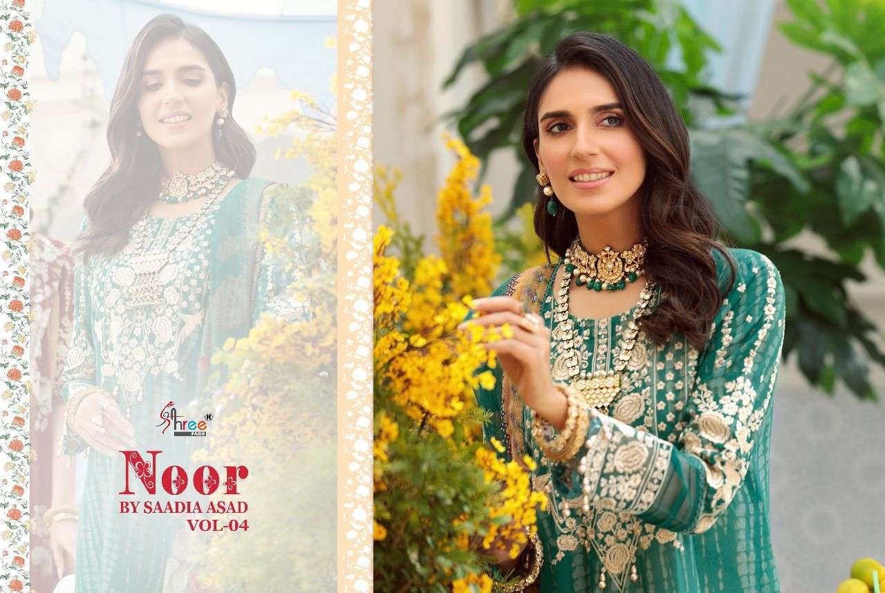 SHREE FABS PRESENTS NOOR BY SAADIA ASAD VOL 4 PURE COTTON EMBROIDERY WHOLESALE PAKISTANI SUIT