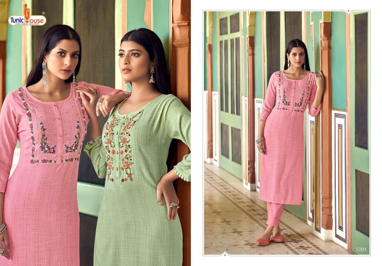 TUNIC HOUSE PRESENTS CLOUD VISCOSE RAYON WITH EMBROIDERY WHOLESALE KURTI
