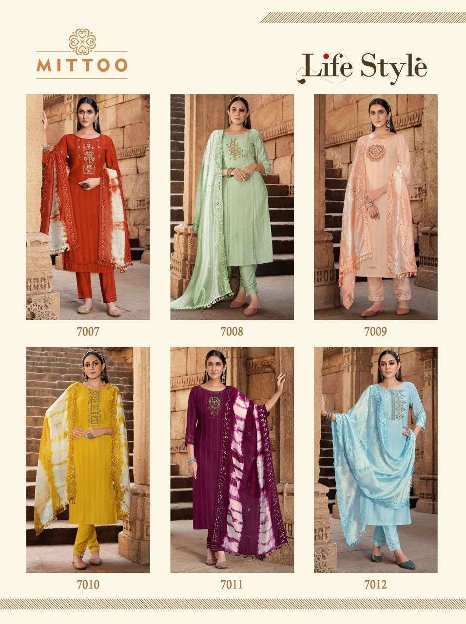 MITTOO PRESENTS LIFESTYLE RAYON WITH FANCY WORK WHOLESALE READYMADE COLLECTION