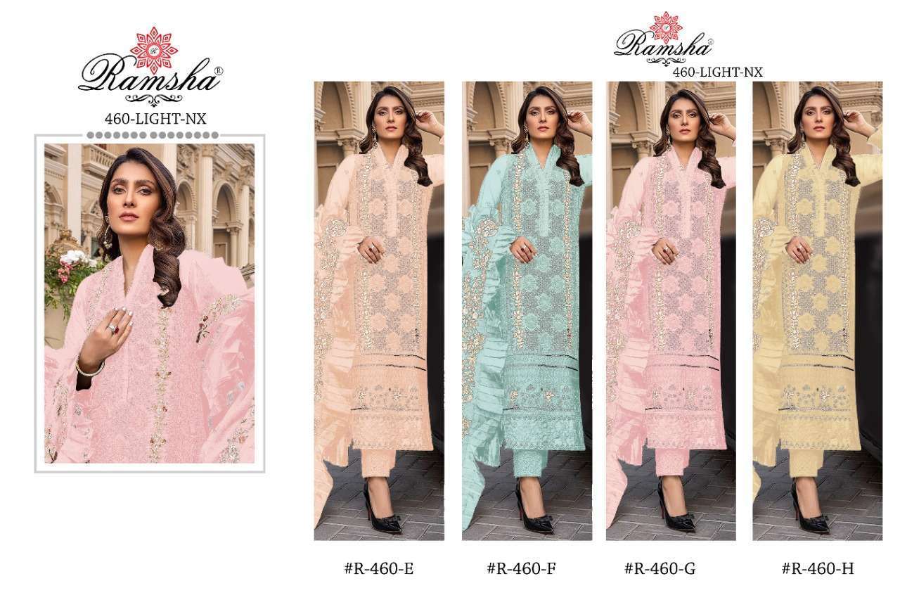 RAMSHA PRESENTS 460 LIGHT NX GEORGETTE WITH HEAVY EMBROIDERY WHOLESALE PAKISTANI SUIT