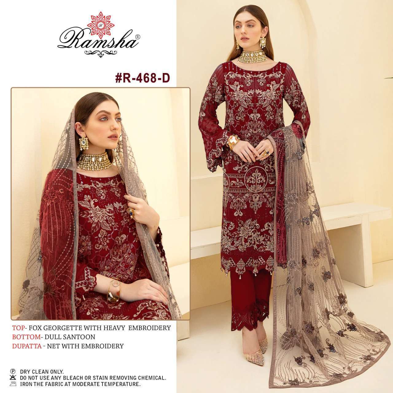 RAMSHA PRESENTS PRESENTS 468 NX GEORGETTE WITH EMBROIDERY WHOLESALE PAKISTANI SUIT