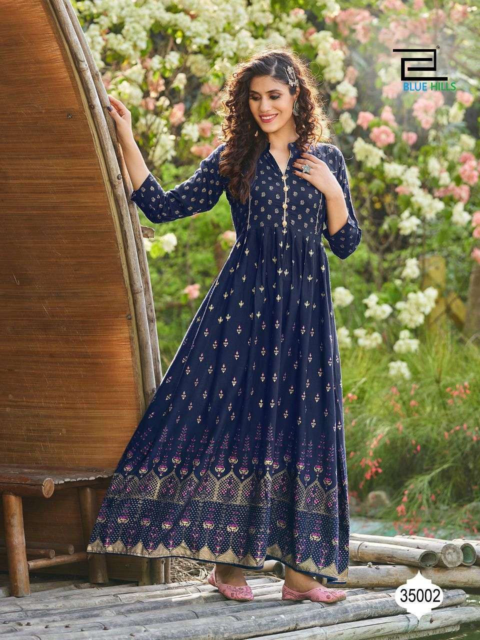 BLUE HILLS PRESENTS WALKWAY 35 HEAVY RAYON WITH FOIL PRINT WHOLESALE GOWN