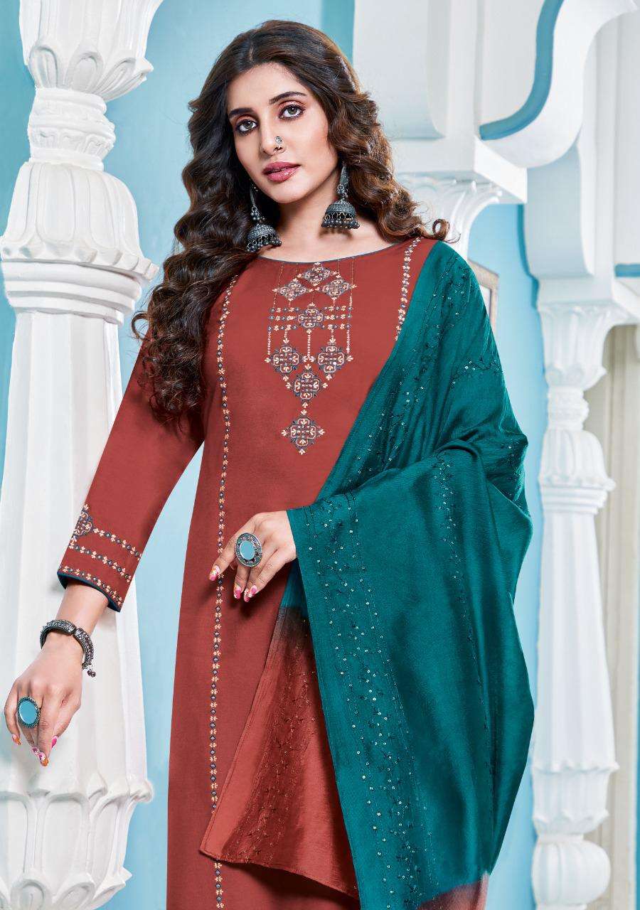 LADIES FLAVOUR PRESENTS PAVITRA 4 HEAVY RAYON EMBROIDERY WHOLESALE READYMADE COLLECTION