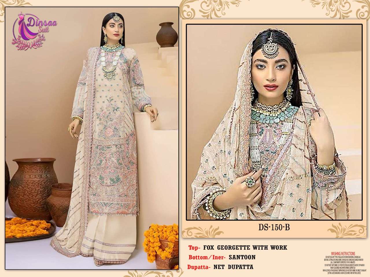 DINSAA SUITS PRESENTS 150 ABCD GEORGETTE WITH EMBROIDERY WHOLESALE PAKISTANI SUITS