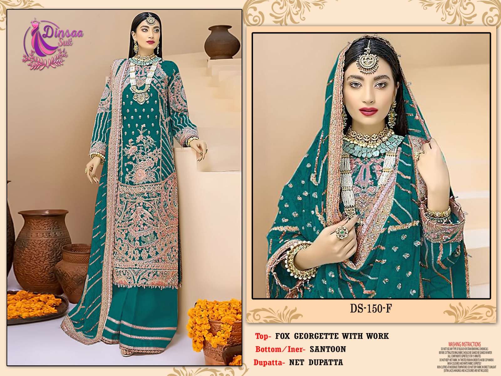 DINSAA SUITS PRESENTS 150 E GEORGETTE WITH EMBROIDERY WHOLESALE PAKISTANI SUITS