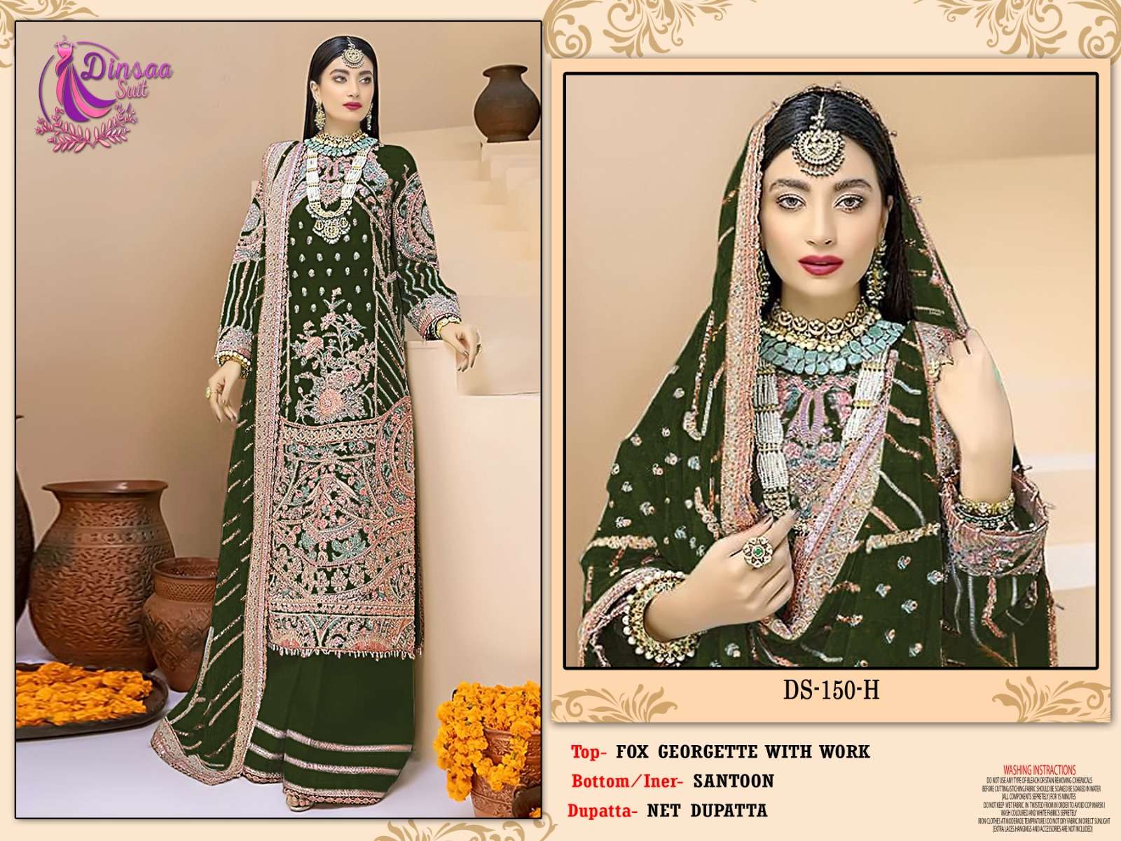 DINSAA SUITS PRESENTS 150 E GEORGETTE WITH EMBROIDERY WHOLESALE PAKISTANI SUITS