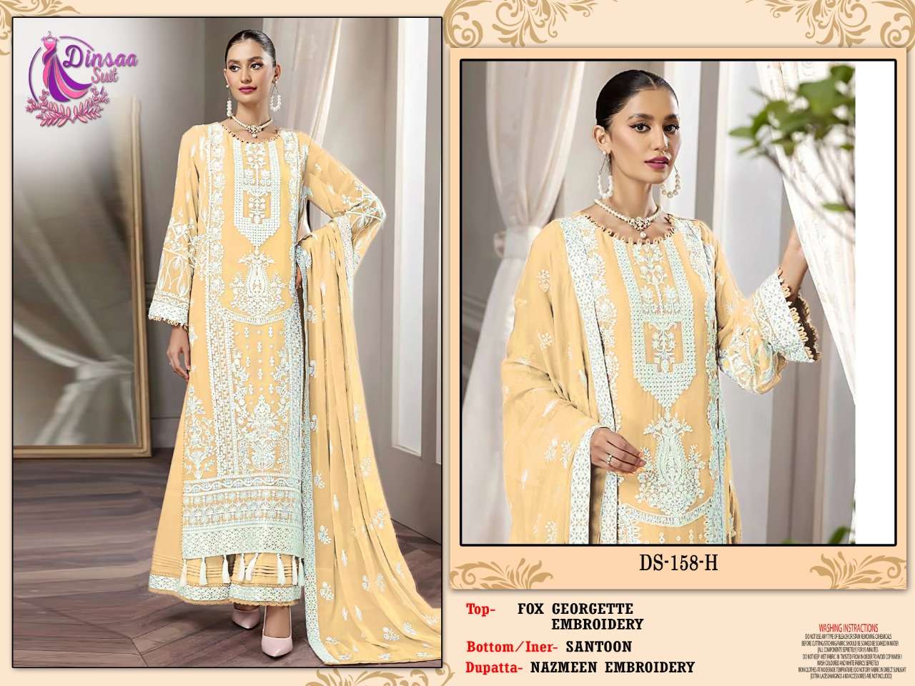DINSAA SUITS PRESENTS 158 E TO H GEORGETTE EMBROIDERY WHOLESALE PAKISTANI SUITS