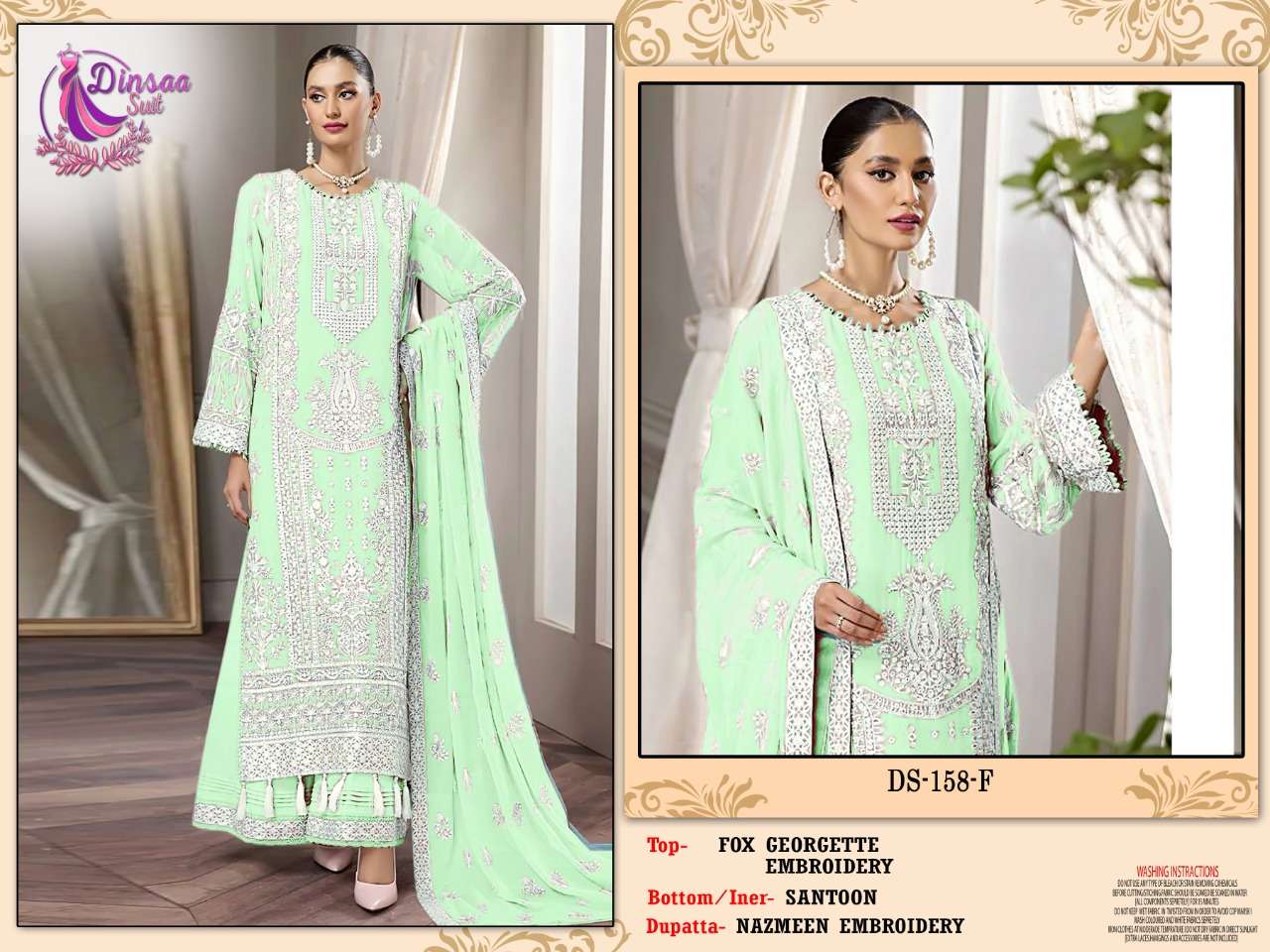 DINSAA SUITS PRESENTS 158 E TO H GEORGETTE EMBROIDERY WHOLESALE PAKISTANI SUITS