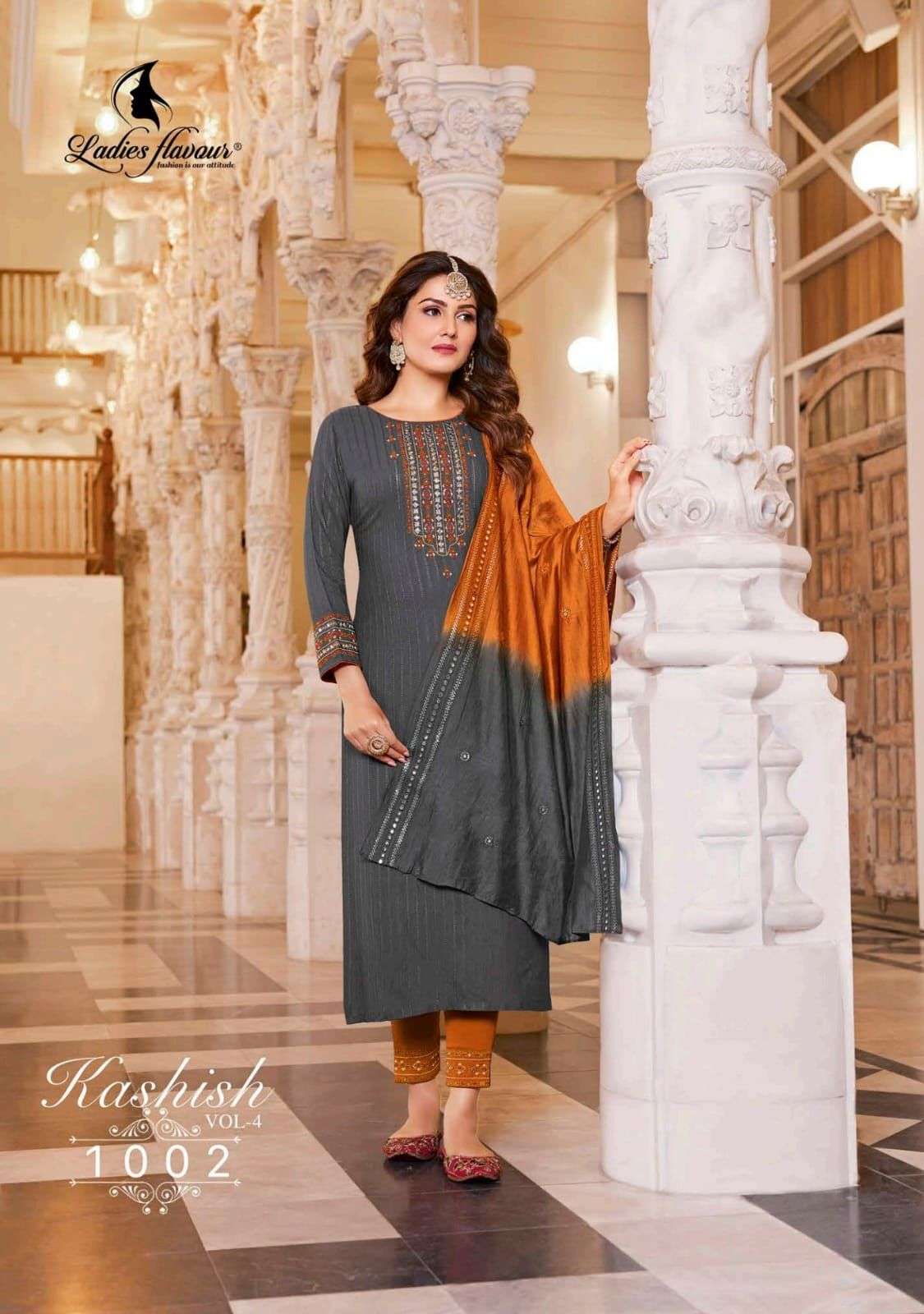 LADIES FLAVOUR PRESENTS KASHISH VOL 4 PURE RAYON EMBROIDERY WHOLESALE READYMADE COLLECTION