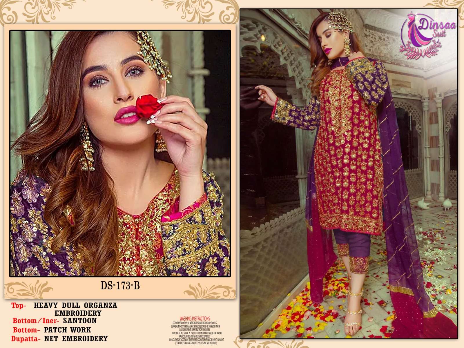 DINSAA SUITS PRESENTS 173 COLOURS ORGANZA HEAVY EMBROIDERY WHOLESALE PAKISTANI SUITS