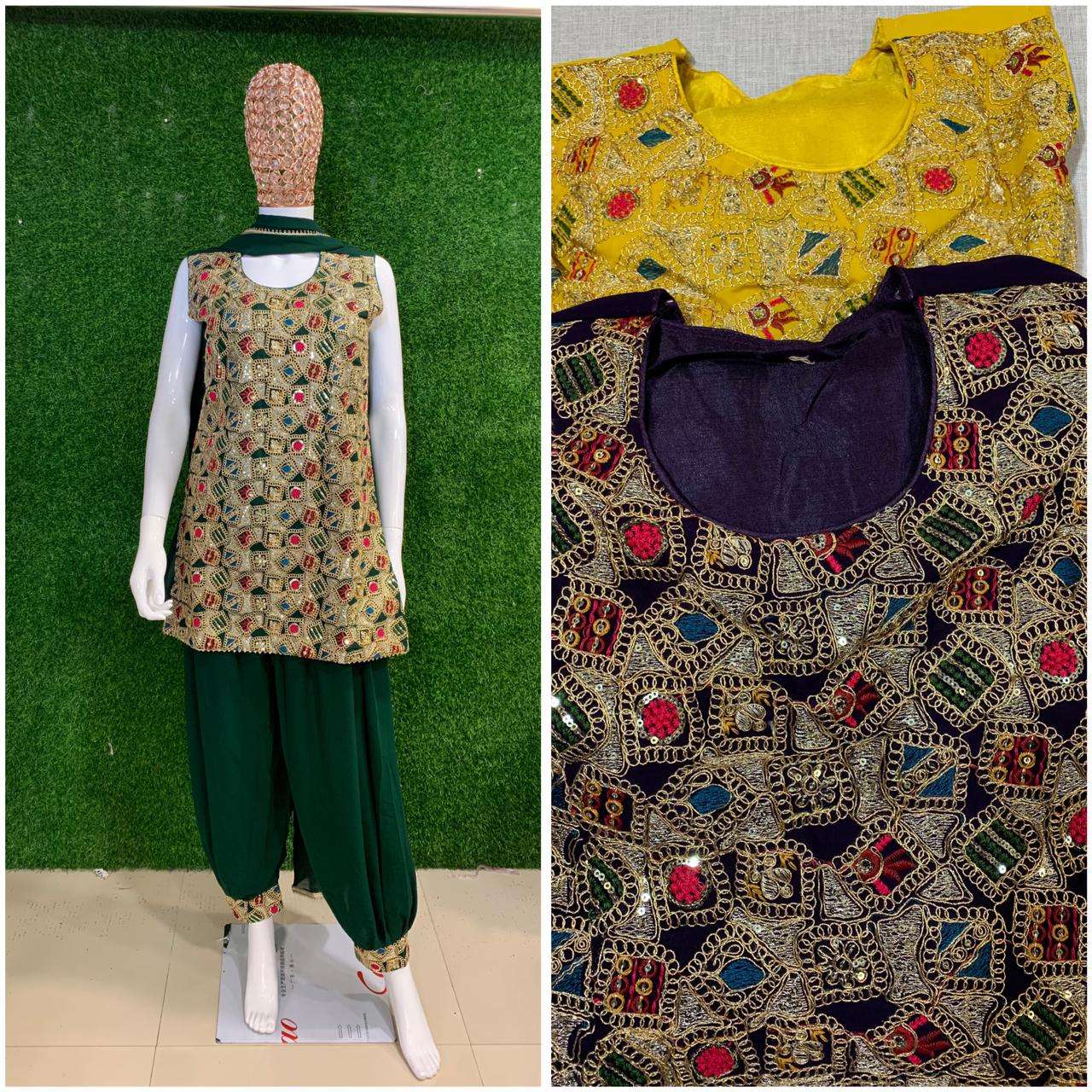 BEMITEX INDIA PRESENTS GEORGETTE FABRIC MIRROR WORK BASED DHOTI PANT STYLE HEAVY 3 PIECE OFFER COLLECTION WHOLESALE SHOP IN SURAT